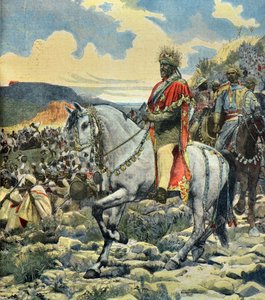 Kuningas Menelik 2:n ratsastajamuotokuva Adouan taistelussa.