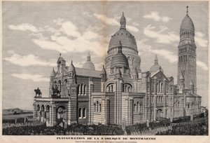 Sacre-Coeur-basilikan vihkiminen Montmartressa vuonna 1891 (muistomerkin ulkonäkö sellaisena kuin se tulee olemaan täydellisen valmistumisen jälkeen) - Meaullen kaiverrus vuonna 1891 tekijältä Fortune Louis Meaulle