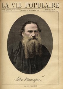 Muotokuva Leon Tolstoista (1828-1910), venäläisestä kirjailijasta. Kuvitus F. Meaulle. Kaiverrus vuodelta 1890 kirjassa "La vie populaire". Yksityinen kokoelma tekijältä Fortune Louis Meaulle