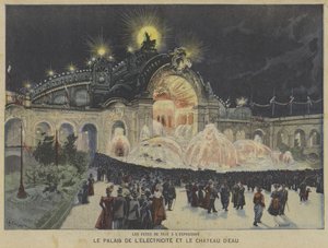 Sähkön palatsi ja veden linna yöllä, Exposition Universelle 1900, Pariisi