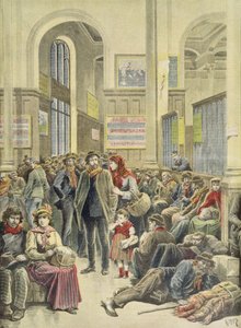 Italialaiset emigrantit Gare Saint-Lazaressa, "Le Petit Journal", 29. maaliskuuta 1896 tekijältä Fortune Louis Meaulle and Henri Meyer