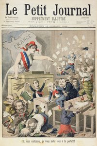 Nimisivu, joka kuvaa meteliä edustajainhuoneessa, kuva Le Petit Journalin kuvitetusta liitteestä, 10. heinäkuuta 1898
