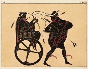 Koristeen vedos kreikkalaiselle amforalle, jossa on Triptolemus ja Hermes, c. 1858 (akvarelli ja vartaloväri liton päällä kudottupaperille) tekijältä Fourquemin Fourquemin