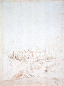 Italian Hill Town (recto) (kynä, ruskea ja musta muste paperille) (vero katso 152661) tekijältä Fra Bartolomeo