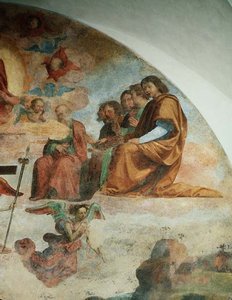 Viimeinen tuomio, yksityiskohta, joka kuvaa apostoleja Kristuksen vasemmalla puolella tekijältä Fra Bartolomeo