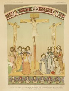 Jeesuksen Kristuksen ristiinnaulitseminen, fresko San Marcon luostarissa Firenzessä (chromolitho) tekijältä Fra (after) Angelico