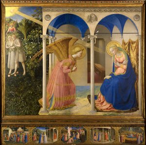 Angelico, Fra Giovanni, da Fiesole (n. 1400-1455) Ilmoituksen tempera taulussa Renessanssi 1430-1432 Italia, Firenzen koulu Museo del Prado, Madrid 154x194 maalaus