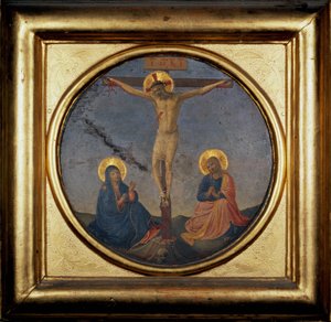 Kristuksen ristiinnaulitseminen Neitsyt ja Maria Magdaleenan välillä (maalaus) tekijältä Fra  Angelico