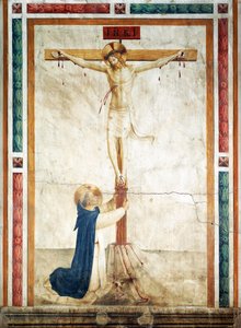 Pyhä Dominic palvoo Giovanni da Fiesolen krusifiksia, joka tunnetaan nimellä Fra Angelico (noin 1400-1455), fresko, Firenzen Pyhän Markuksen luostarin käytävä