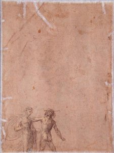 Kaksi figuuria (käänteinen) (musta ja keltainen liitu korotettu valkoisella paperilla) (katso 152658) tekijältä Fra 1472 1517 Bartolommeo