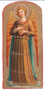 Fra Angelicon enkeli soittimella, värilitografia, n. 1910. tekijältä Fra Angelico