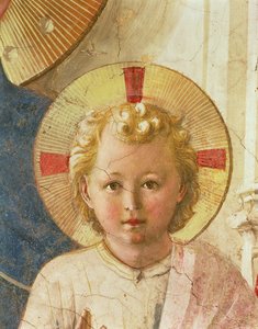 Yksityiskohta Kristuslapsesta Madonna delle Ombre Varjojen Madonna -freskosta vuodelta 1450.