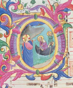 Missal 558 f.9r Historioitu alkukirjain O, joka kuvaa ihmeellistä kalaluonnosta (88928:n yksityiskohta) tekijältä Fra Angelico