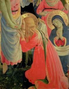 Santa Trinitan alttaritaulu, yksityiskohta Maria Magdaleenasta, n.1434 tempera ja kulta paperille. tekijältä Fra Angelico