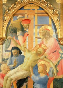 Santa Trinitan alttaritaulu, yksityiskohta kuolleen Kristuksen laskeutumisesta ristiltä, n.1434, tempera ja kultaa paneelilla.