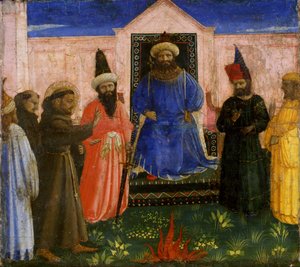 Pyhän Franciscuksen tulioikeudenkäynti sulttaanin edessä, n. 1435-1440 (tempera poppelilla)