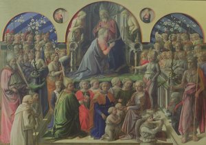 Neitsyt Marian kruunajaiset pyhimysten ja enkelien kanssa, 1441-47 (tempera paneelille). tekijältä Fra Filippo Lippi