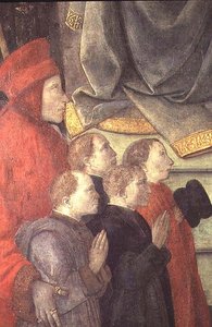 Datinin ja Buonomini del Ceppon muotokuva Madonna del Ceppon alttaritaululta tekijältä Fra Filippo Lippi