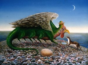 Basilisk, 1986 (öljyt ja tempera paperille) tekijältä Frances Broomfield