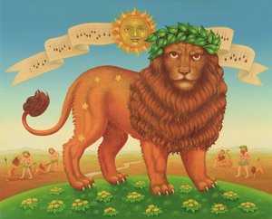 Leo, 1989 (öljy ja tempera paneelissa) tekijältä Frances Broomfield