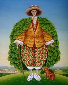 The New Vestments (Ivor Cutler hahmona Edward Learin runossa), 1994 (öljyt ja tempera paneelissa) tekijältä Frances Broomfield