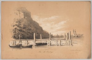Fort Lee Landing, julkaisussa: The New York Drawing Book, Containing a Series of Original Designs a..., 1847. tekijältä Frances Flora Bond Palmer