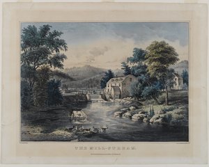 The Mill-Stream, julkaisija Currier & Ives, New York (käsinvärinen litho) tekijältä Frances Flora Bond Palmer