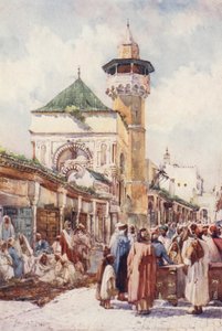 Sidi Ben Ziadin moskeija, Tunis, huutokauppapäivä (värilitografia). tekijältä Frances Nesbitt