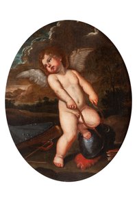 Siivekäs putto rikkoo Minervan instrumentit tekijältä Francesco Albani