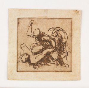 Study of Two Male Figures Fighting (kynä ja ruskea muste ja pesu)