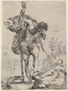 Pyhä Kristofer ojentaa kätensä Jeesuksen lapselle, 1650-luku. tekijältä Francesco Amato