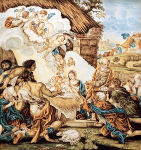 Seimi, maalattu majolikalautanen, Francesco Antonio Xaverio Grue (1686-1746), Abruzzo Castellin valmistus, Italia tekijältä Francesco Antonio Xaverio Grue