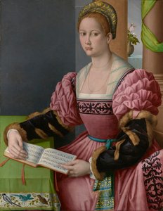 Ritratto di una donna con libro musicale