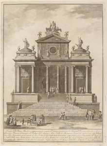 Jupiterille, Junolle ja Minervalle omistettu temppeli "Chinea"-festivaalia varten tekijältä Francesco Barbazza after Giuseppe Palazzi