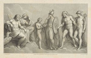 Herkules esitellään Jupiterille ja Junolle tekijältä Francesco Bartolozzi