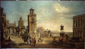 ""Katunäkymä kaupungissa, suuri aukio monumentteineen"" (Kaupunkinäkymä) Francesco Battagliolin maalaus (ec. venit.) (1722-1790) 1700-luvun Eremitaaši, Pietari