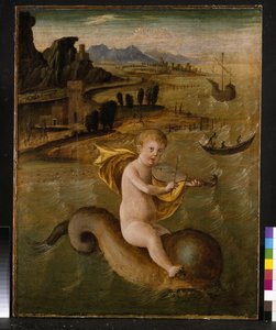 Arion ratsastaa delfiinillä, n. 1509-10 tempera ja öljy paneelissa tekijältä Francesco Bianchi Ferrari