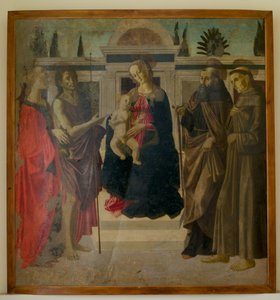 Madonna ja lapsi sekä Maria Magdaleena, Johannes Kastaja, Pyhä Zenobius ja Pyhä Fransiskus (tempera puulle).