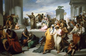 Brutus esittelee Lucretian ruumista roomalaisille, kirjoittanut Francesco Coghetti (1804-1875)