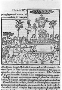 Kaiverrus "Hypnerotomachia Polyphili" (Poliphilan unelma) dominikaanisen munkin Francesco Colonna, Venetsia tekijältä Francesco Colonna