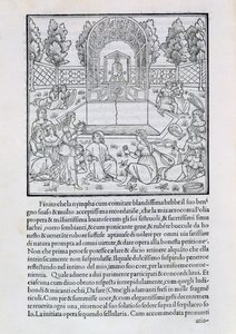 Nymfit ja Polian rakastaja, kuvitus Francesco Colonnan (n.1432-1527) teoksesta "Hypnerotomachia Poliphili". tekijältä Francesco Colonna