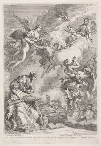 Pyhät Gregorius Suuri ja pyhä Hieronymus rukoilevat kiirastulessa olevien sielujen puolesta Molte Anime del Purgatorio portate dagli Angeli in Cielo per le pregiere di S. Gregorio I. Pontefice Romano (otsikko esineessä)