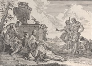 Satyr with Club and Seven Figures, Bacchanals and Histories, 1744. tekijältä Francesco Fontebasso