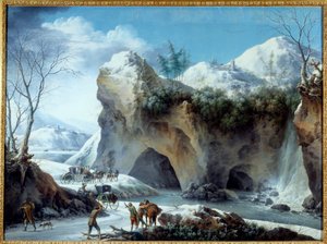 Lumimaisema Katsojat leikkaavat puuta, ahkeruus on astumassa tunneliin. Francesco Foschin maalaus (toimii vuosina 1750-1805) 1700-luvun aurinko. 1,02x1,36 m Grenoble, Musee des Beaux Arts