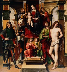 Madonna lapsen, enkelien ja pyhimysten kanssa, kirjoittanut Francesco Francia (1450-1517), San Giacomo Maggioren kirkko, Bologna, Italia