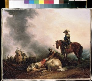 ""Taistelun jälkeen"" (Taistelun jälkeen) Sodan vertaus, soturi tappaa. Francesco Giuseppe Casanovan (1727-1802) maalaus Mikhail Kroshitskyn taidemuseo, Sevastopol (Sevastopol) Ukraina