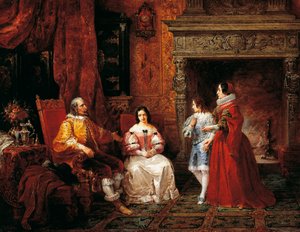 Prinssi kertoo nuorelle prinssille ja hänen äidilleen Gertruden päätöksestä ryhtyä nunnaksi, jakso elokuvasta Alessandro Manzonin kihlattu (1785-1873)
