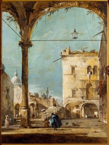 Portico Venetsiassa Francesco Guardin (1712-1793) maalaus 1700-luvun Pariisissa, Musee Jacquemart Andre tekijältä Francesco Guardi