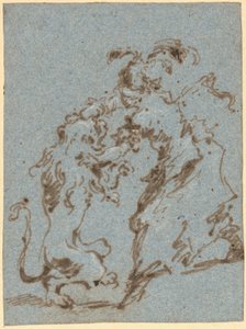 Tyylikkäästi pukeutunut nainen kamppailee leijonan kanssa tekijältä Francesco Guardi