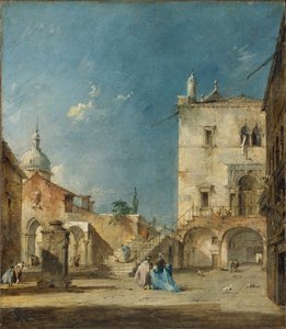 Kuvitteellinen näkymä venetsialaiselle aukiolle tai Campolle, noin 1780. tekijältä Francesco Guardi